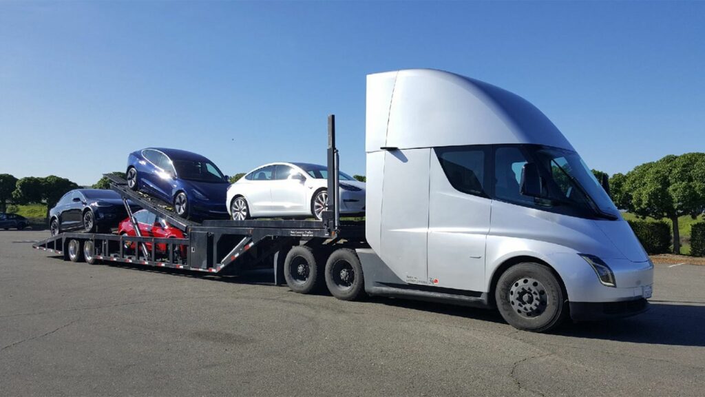 tesla semi delivering teslas